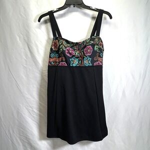 Swim Dress Plus Size 18W Tummy Slimmer Empire Swimsuit Skirt Coverage Belt Black